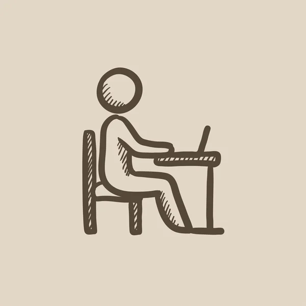 Estudante trabalhando no ícone do esboço do laptop . —  Vetores de Stock