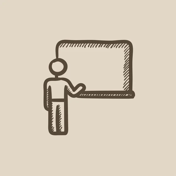 Professor wijzend op blackboard schets pictogram. — Stockvector