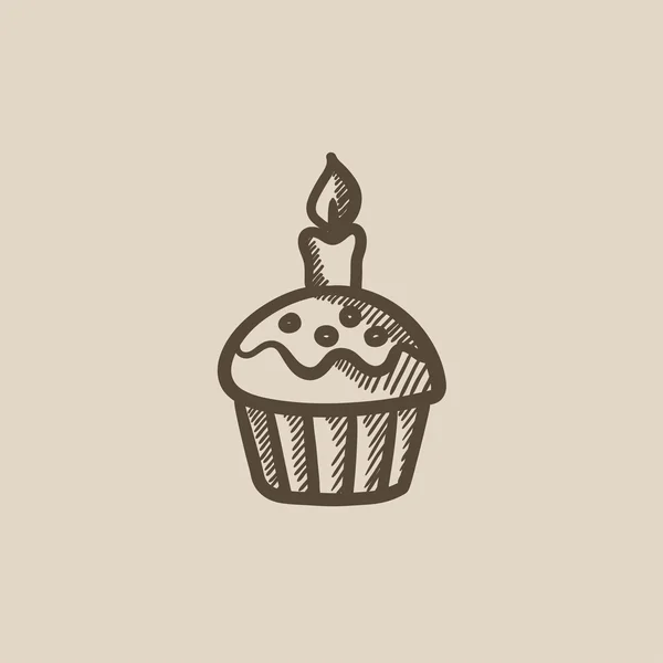 Cupcake pasquale con icona dello schizzo della candela . — Vettoriale Stock