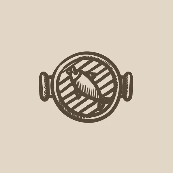 グリルで魚をスケッチ アイコン. — ストックベクタ
