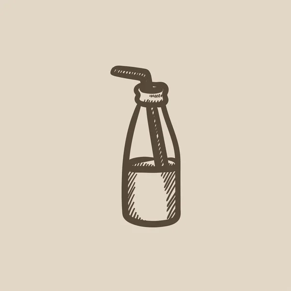 Botella de vidrio con bebiendo icono de boceto de paja . — Vector de stock