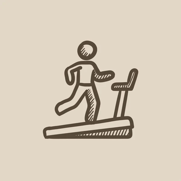 スケッチ アイコンのトレッドミルで走っている人. — ストックベクタ