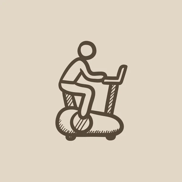 Hombre entrenamiento en bicicleta estática icono de boceto . — Vector de stock