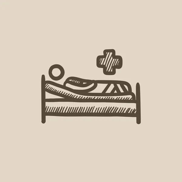 Paciente acostado en la cama bosquejo icono . — Vector de stock