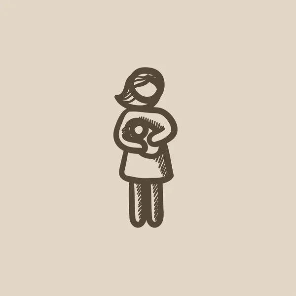 Frau mit Baby-Sketch-Symbol. — Stockvektor