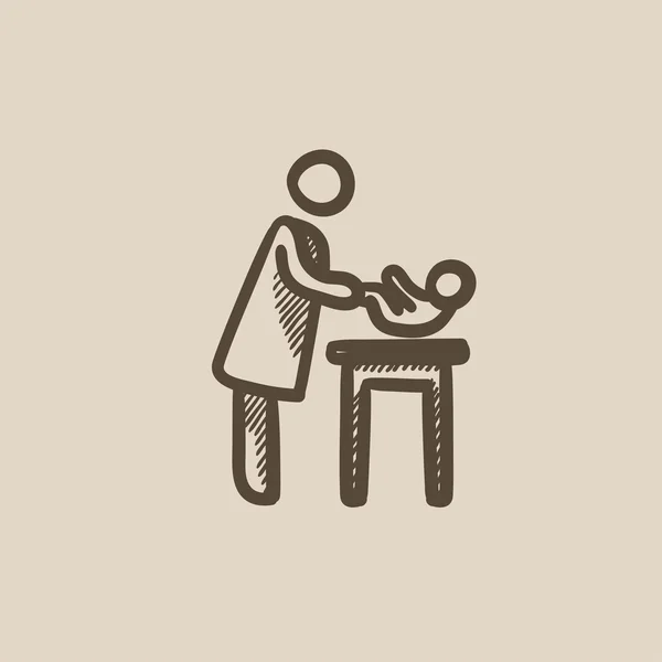 Mère prenant soin de bébé croquis icône . — Image vectorielle