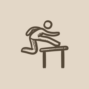 Bariyer kroki simgesinin üzerinde koşan adam.