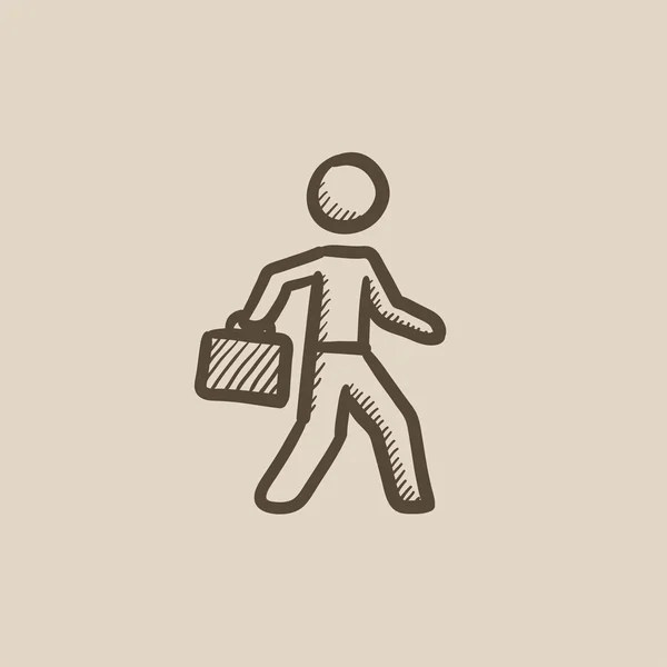Hombre de negocios caminando con el icono del boceto del maletín . — Vector de stock