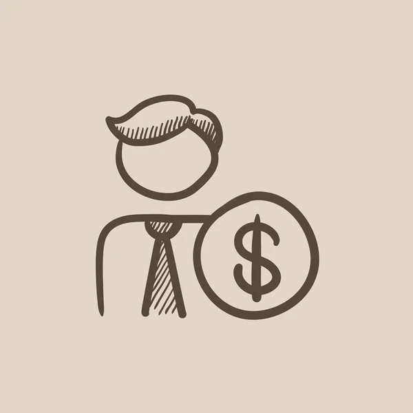 Hombre con signo de dólar icono del boceto . — Archivo Imágenes Vectoriales