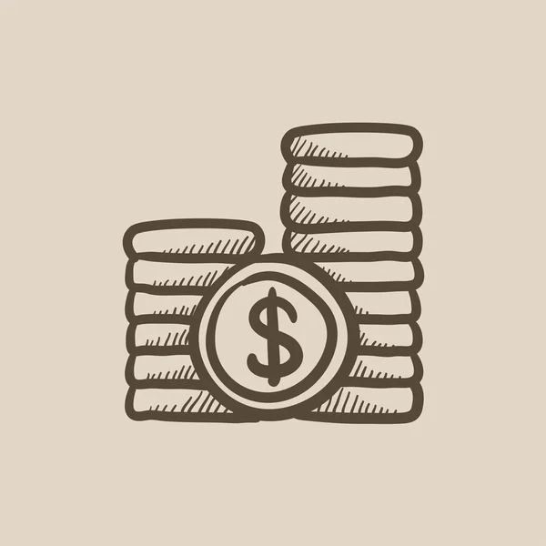 Dollar coins sketch icon. — Stock Vector