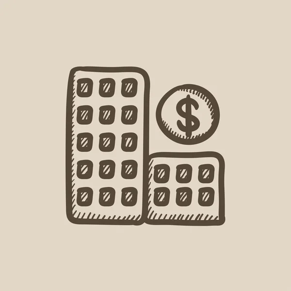 Condominium met dollar symboolpictogram schets. — Stockvector