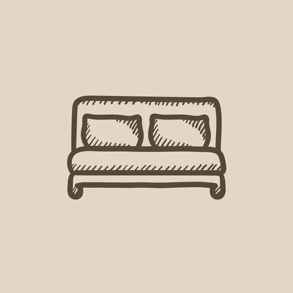 Tweepersoonsbed schets pictogram. — Stockvector