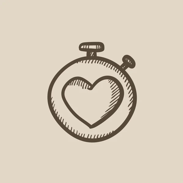 Stopwatch with heart sign sketch icon. — Stock Vector