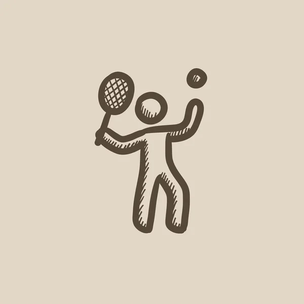 Homem jogando grande ícone de esboço de tênis . — Vetor de Stock