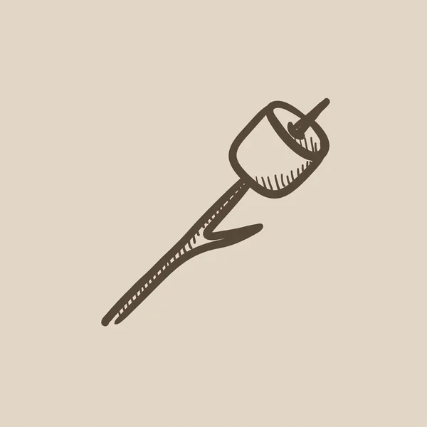 Guimauve rôtie sur bâton de bois croquis icône . — Image vectorielle