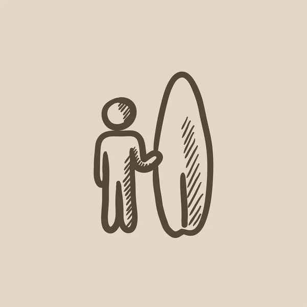 Uomo con tavola da surf schizzo icona . — Vettoriale Stock