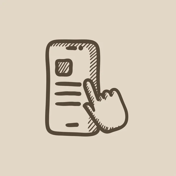 Finger toccando smartphone schizzo icona . — Vettoriale Stock