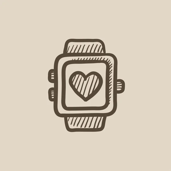 Smartwatch with heart sign sketch icon. — Stock Vector