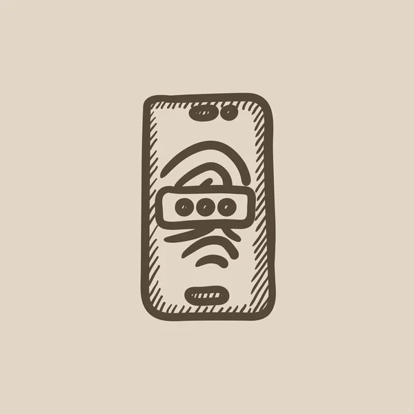 휴대 전화 스캔 지문 스케치 아이콘. — 스톡 벡터