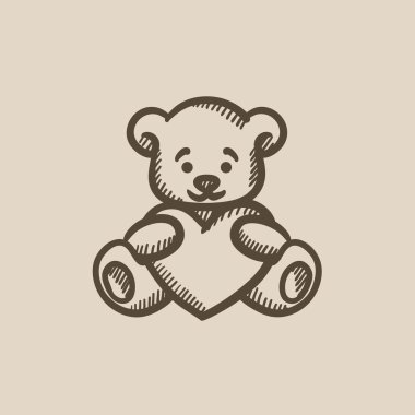 Oyuncak ayı ile kalp kroki simgesi.