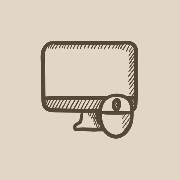 Monitor de ordenador y ratón icono de boceto . — Archivo Imágenes Vectoriales