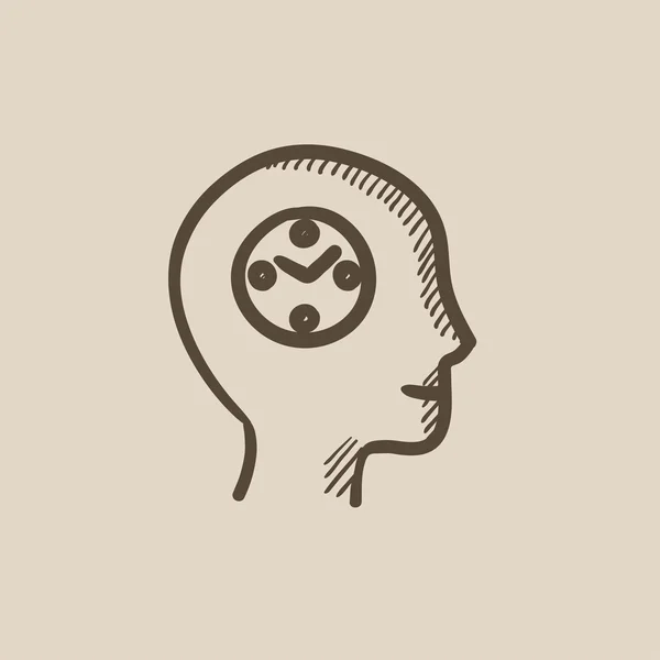 Ανθρώπινο κεφάλι με σκίτσο εικονίδιο ρολογιού. — Διανυσματικό Αρχείο