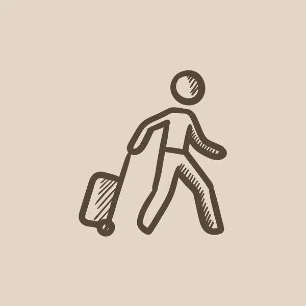 Homme avec icône de croquis de valise . — Image vectorielle