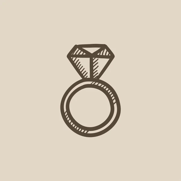 Verlovingsring met diamant schets pictogram. — Stockvector