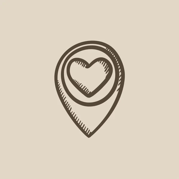 Karta pekaren med hjärtat skiss ikon. — Stock vektor
