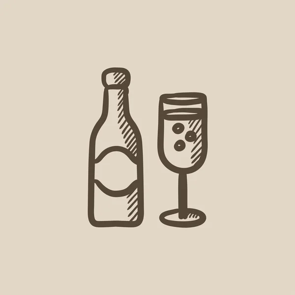 Láhev šampaňského a dvě sklenice skica ikony. — Stockový vektor