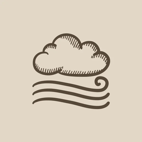 Rüzgarlı bulut kroki simgesi. — Stok Vektör