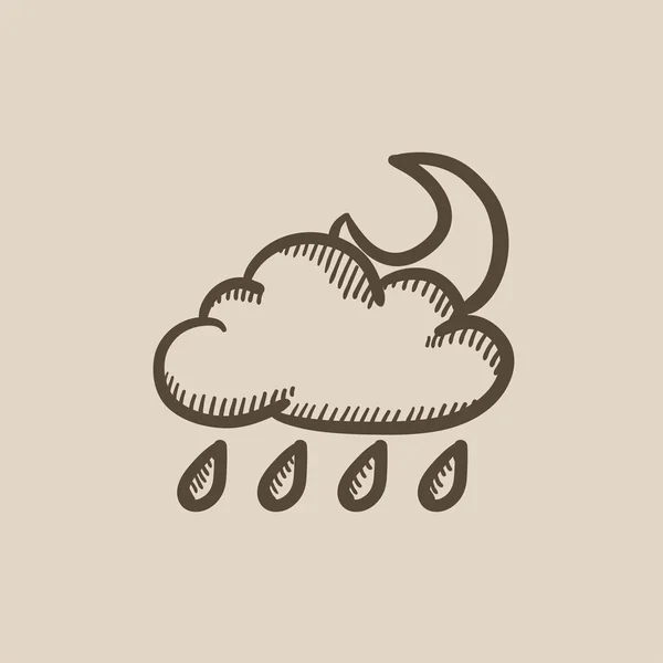 Cloud with rain and moon sketch icon. — Stock Vector