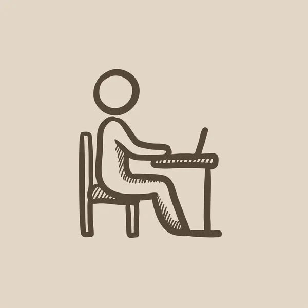 Businessman working on laptop sketch icon. — Stock Vector