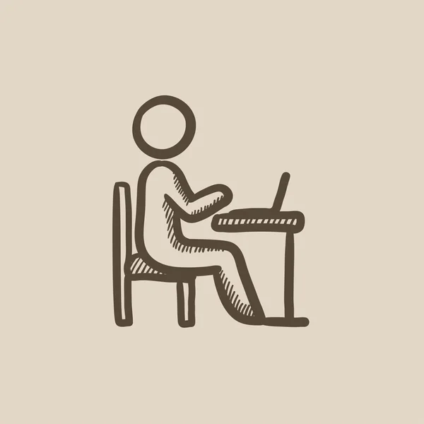 Empresário trabalhando no ícone do esboço do laptop . — Vetor de Stock
