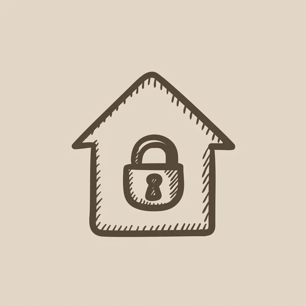 House with closed lock sketch icon. — Stock Vector