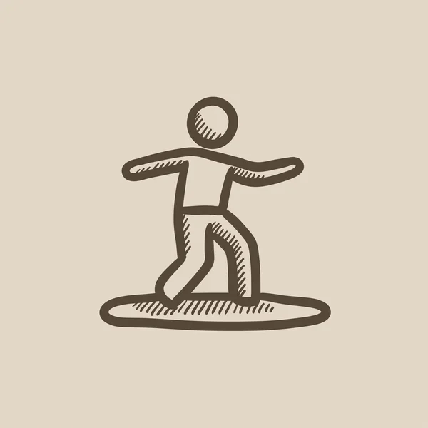 Surfer reitet auf Surfbrett-Skizze-Ikone. — Stockvektor