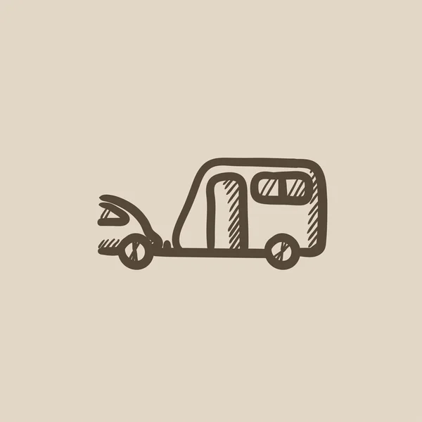 Coche con icono de boceto de caravana . — Vector de stock
