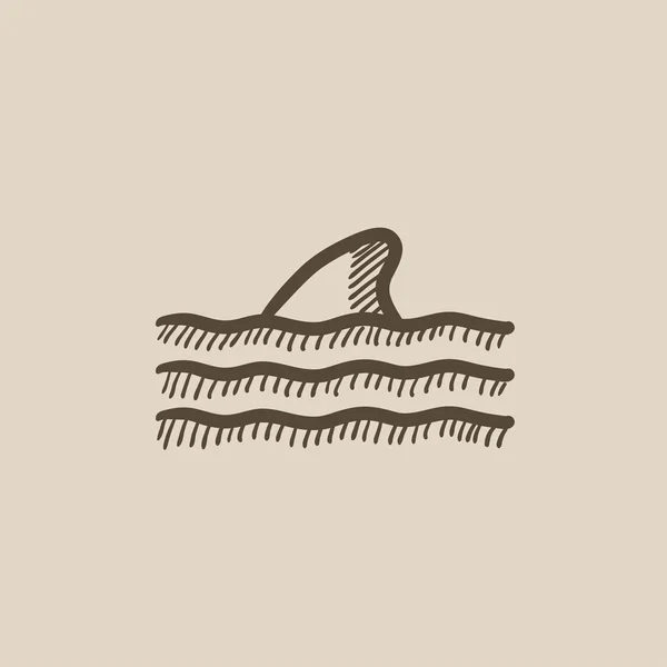 Barbatana de tubarão dorsal acima do ícone de esboço de água . — Vetor de Stock