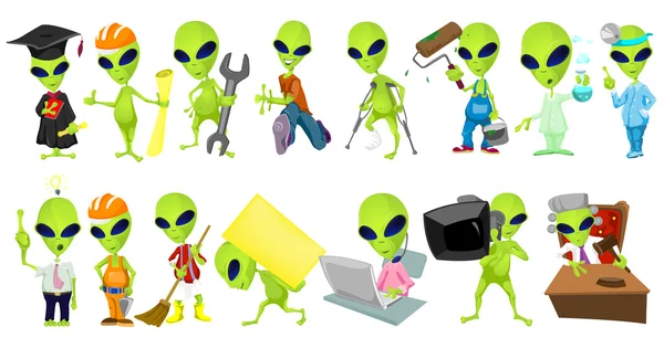 Vector set of aliens profession illustrations. — Stock Vector