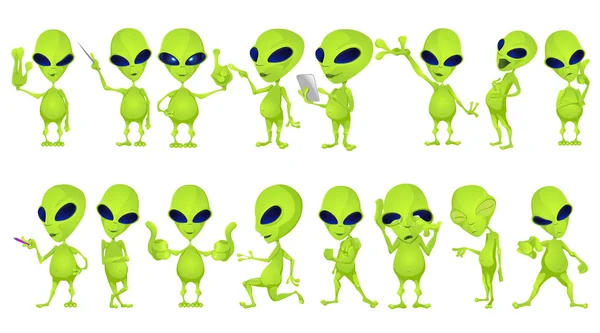 Vector set of funny green aliens illustrations. — Stock Vector