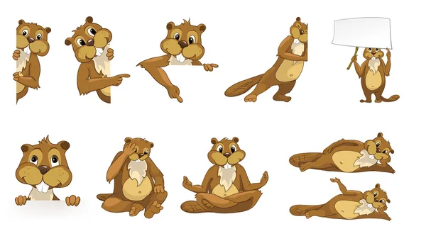 Vector set of cute beavers illustrations. — Stock Vector