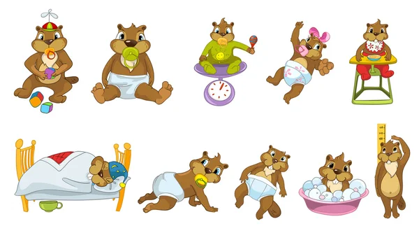 Vector set van schattige baby Beavers illustraties. — Stockvector