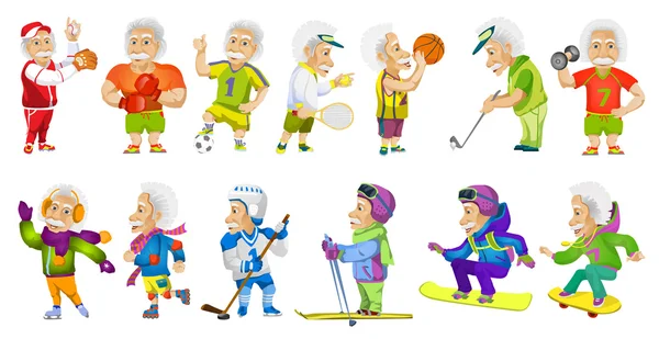 Conjunto vectorial de ilustraciones de hombre deportivo viejo . — Archivo Imágenes Vectoriales