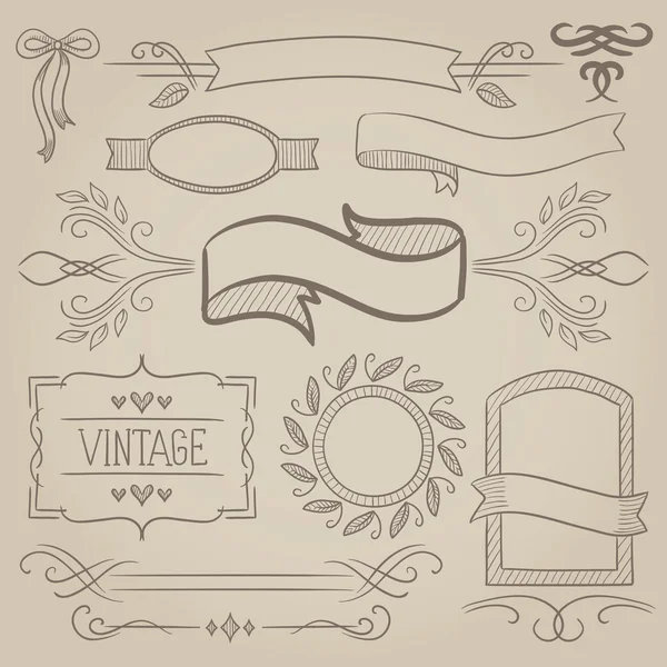 Set of vintage ribbons, frames and elements. — Stock Vector