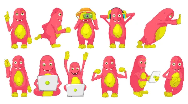 Vektor uppsättning av söta rosa monster illustrationer. — Stock vektor