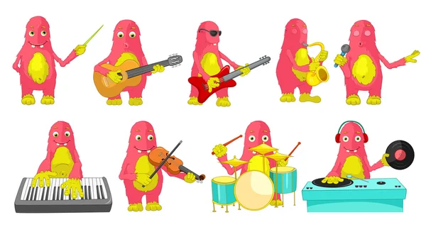 Conjunto vectorial de monstruos tocando ilustraciones musicales — Archivo Imágenes Vectoriales