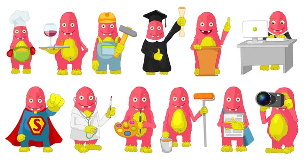 Wektor zestaw cute różowe Monsters ilustracje kreskówki. — Wektor stockowy
