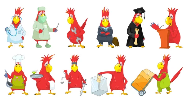 Vector set of funny parrots illustrations. — Stock Vector