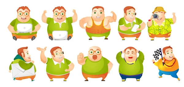 Vector set van vrolijke Fat Man illustraties. — Stockvector