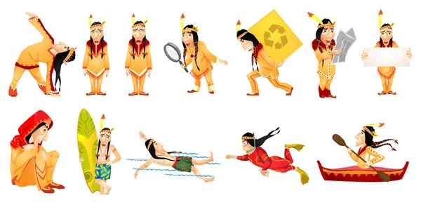 Conjunto vetorial de ilustrações de índios americanos . —  Vetores de Stock
